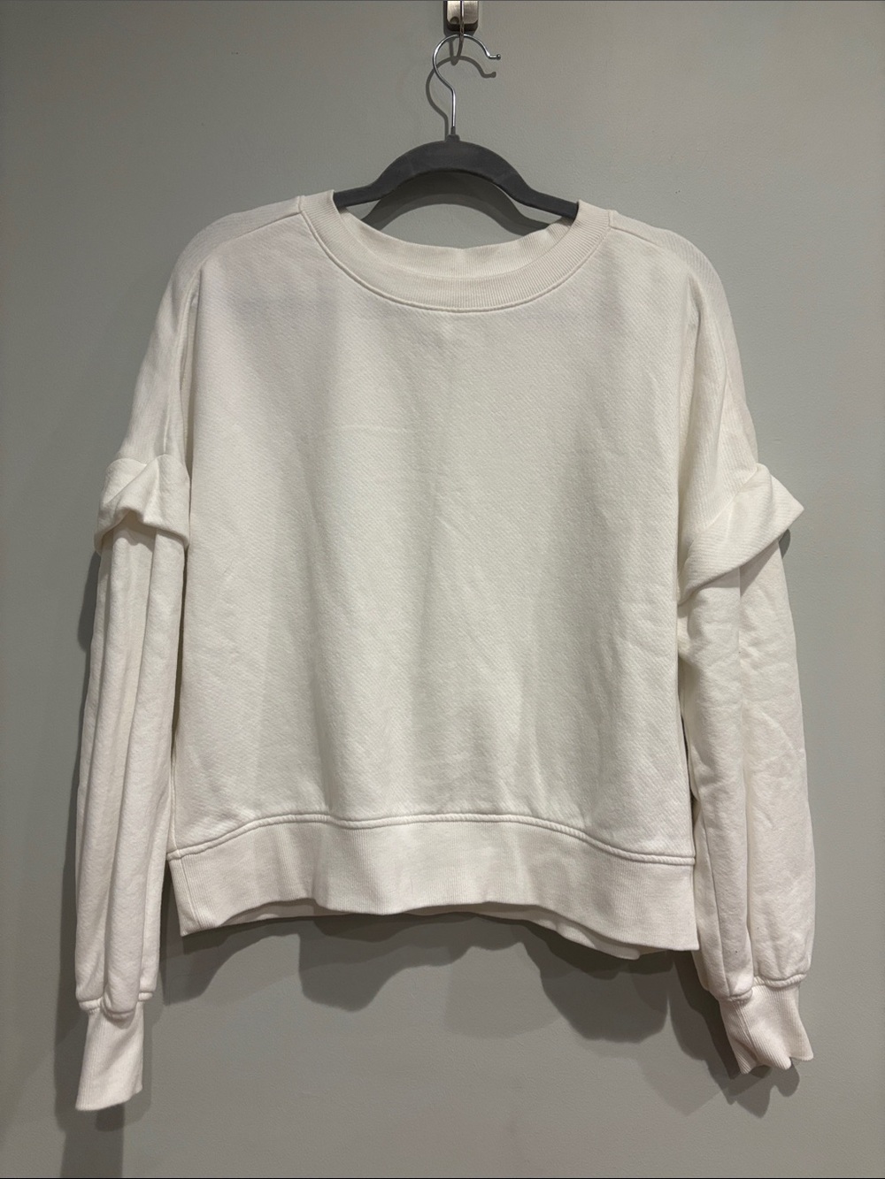 PAIGE White Ruffle Sweatshirt Castelle Crop Slouchy Coquette Balletcore Pullover